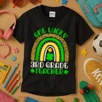One Lucky 3rd Grade Teacher Leopard Rainbow St. Patricks Kids T-Shirt thumb 3