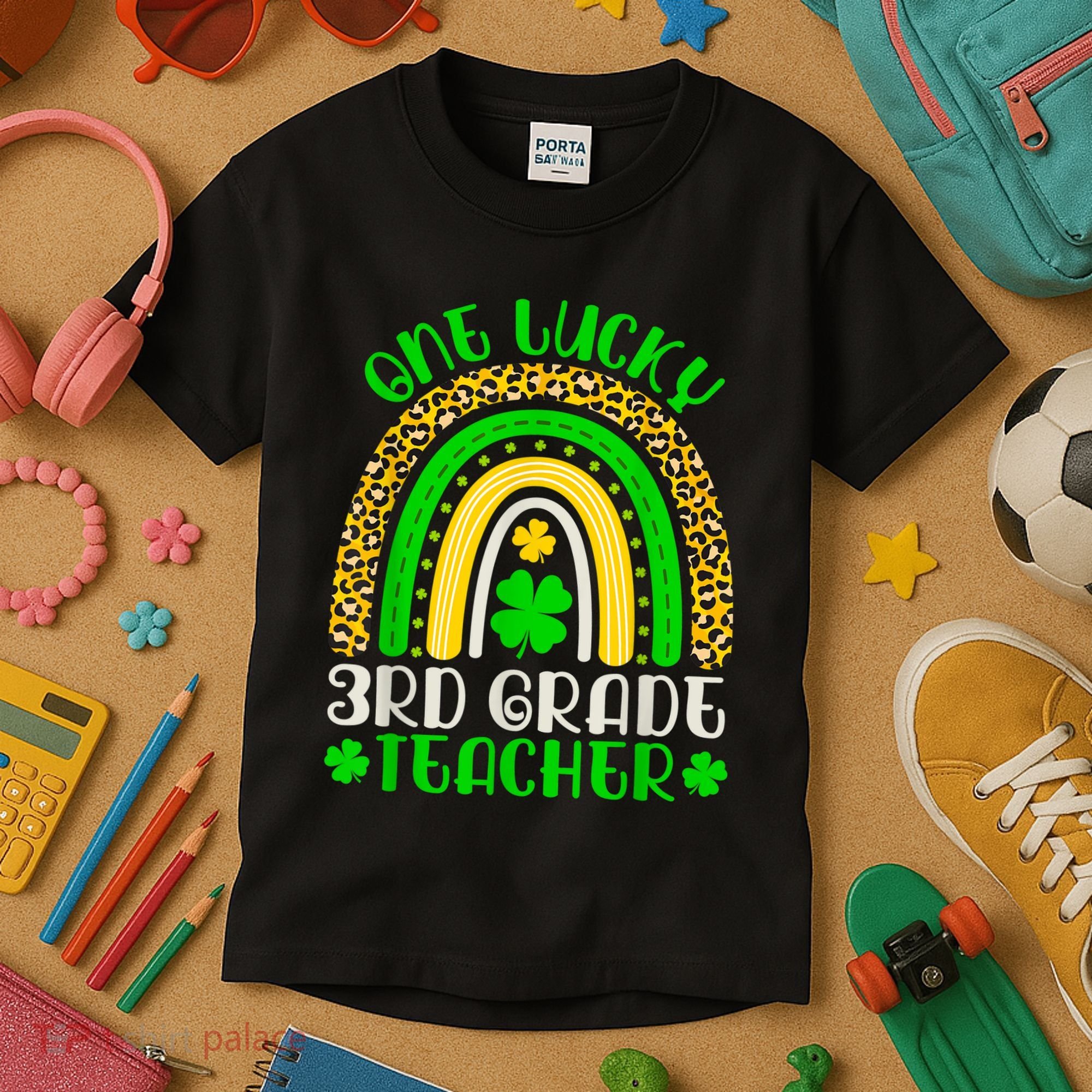 One Lucky 3rd Grade Teacher Leopard Rainbow St. Patricks Kids T-Shirt