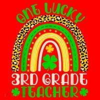 One Lucky 3rd Grade Teacher Leopard Rainbow St. Patricks Santa Hat thumb 1