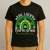 One Lucky 4th Grade Teacher Rainbow St Patrick Day Women T-Shirt thumb 3