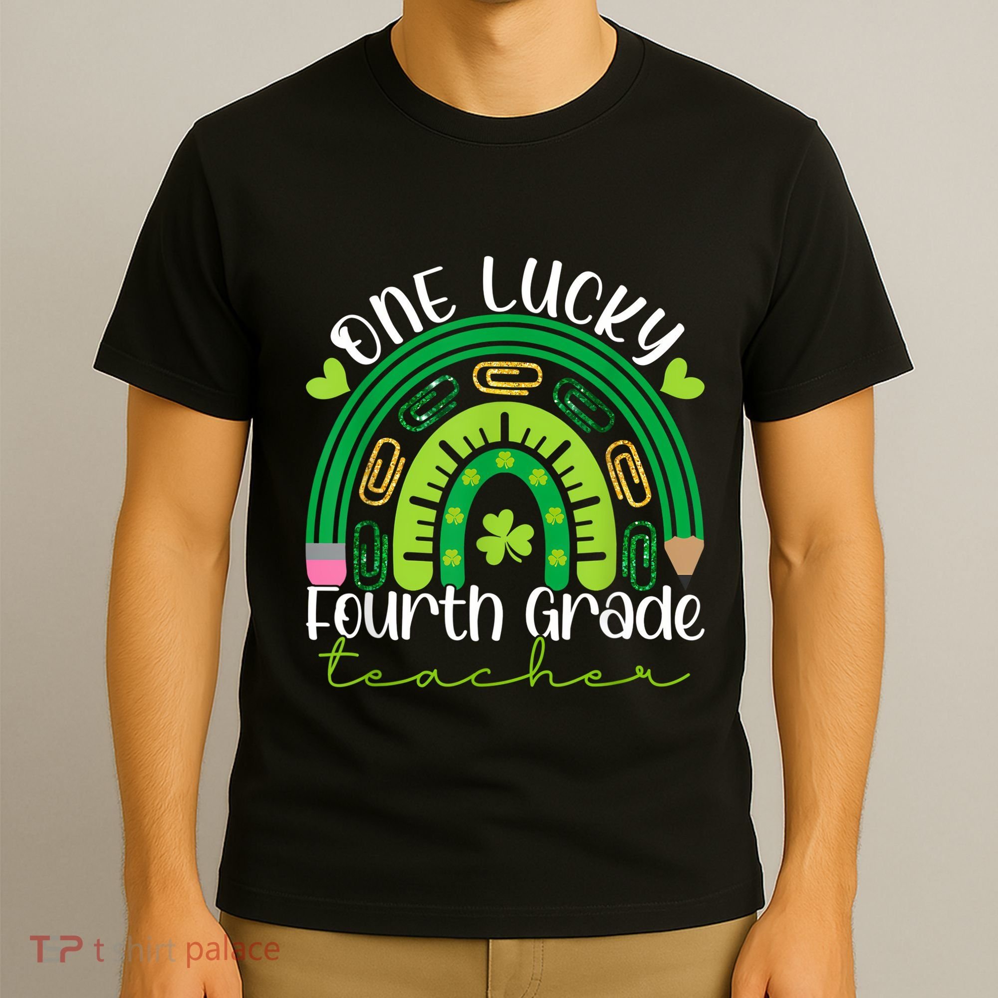 One Lucky 4th Grade Teacher Rainbow St Patrick Day Women T-Shirt