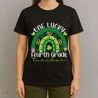 One Lucky 4th Grade Teacher Rainbow St Patrick Day Women T-Shirt thumb 4