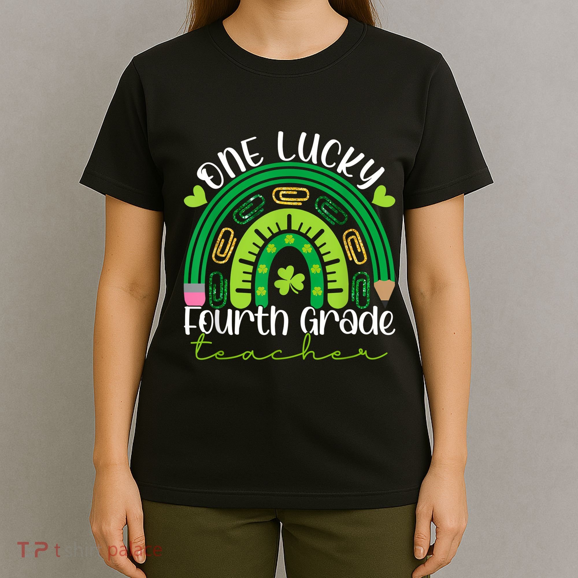 One Lucky 4th Grade Teacher Rainbow St Patrick Day Women T-Shirt