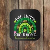 One Lucky 4th Grade Teacher Rainbow St Patrick Day Women Coaster thumb 0