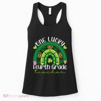 One Lucky 4th Grade Teacher Rainbow St Patrick Day Women Women's Tank Top thumb 0