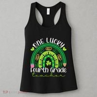 One Lucky 4th Grade Teacher Rainbow St Patrick Day Women Women's Tank Top thumb 3