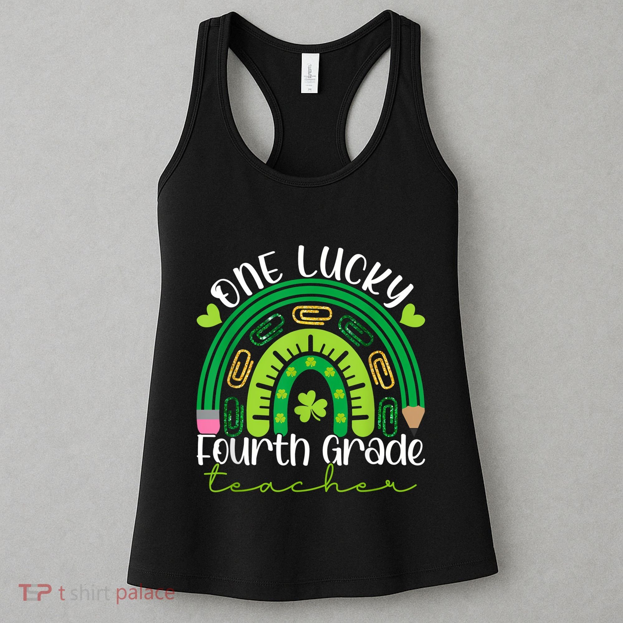 One Lucky 4th Grade Teacher Rainbow St Patrick Day Women Women's Tank Top