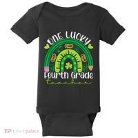 One Lucky 4th Grade Teacher Rainbow St Patrick Day Women Baby Bodysuit thumb 0