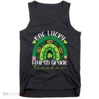One Lucky 4th Grade Teacher Rainbow St Patrick Day Women Tank Top thumb 0