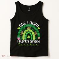 One Lucky 4th Grade Teacher Rainbow St Patrick Day Women Tank Top thumb 2