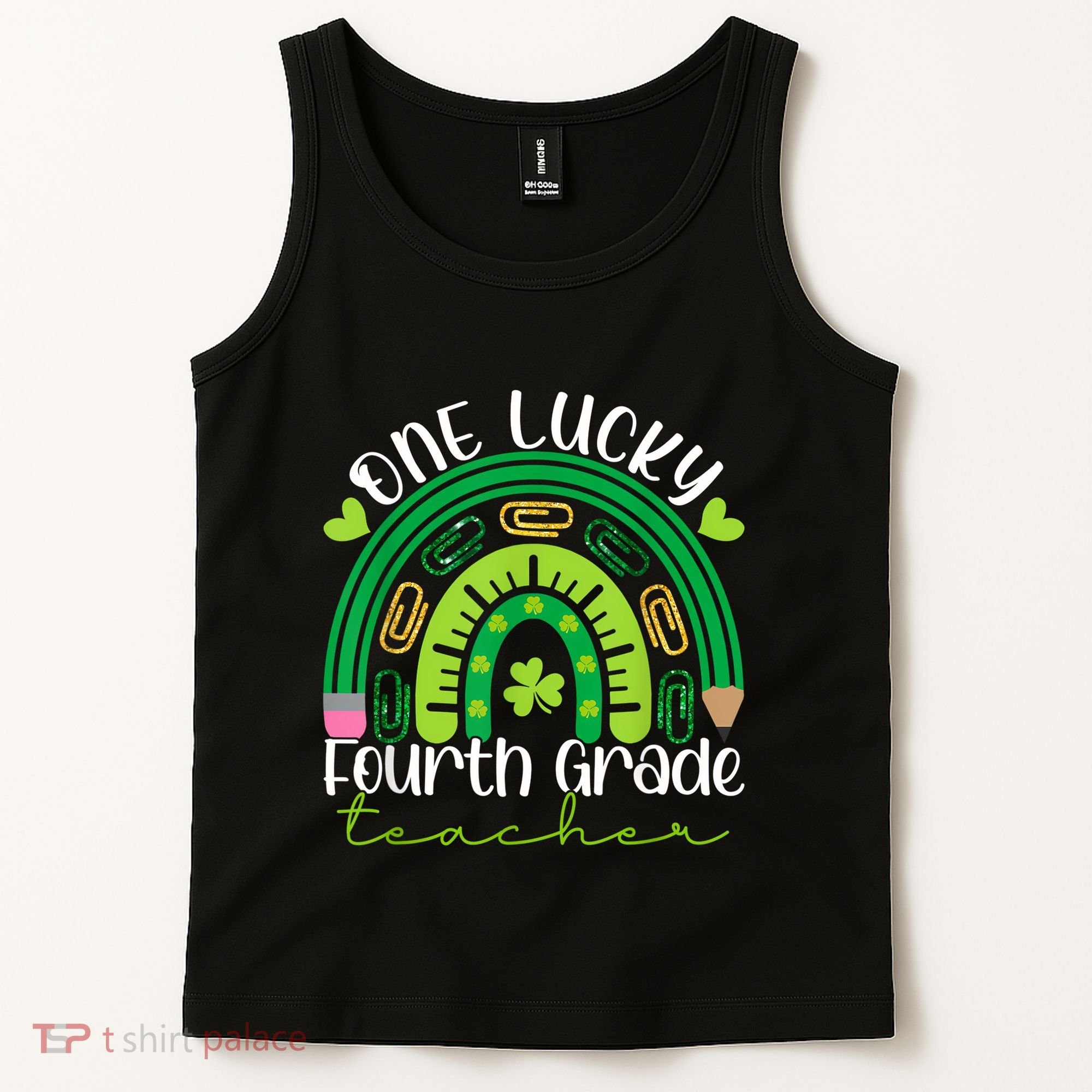 One Lucky 4th Grade Teacher Rainbow St Patrick Day Women Tank Top