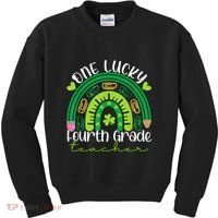 One Lucky 4th Grade Teacher Rainbow St Patrick Day Women Kids Sweatshirt thumb 0