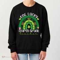 One Lucky 4th Grade Teacher Rainbow St Patrick Day Women's Sweatshirt thumb 0