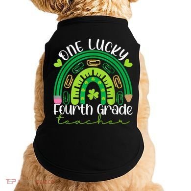 One Lucky 4th Grade Teacher Rainbow St Patrick Day Doggie Tank