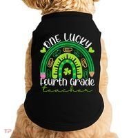 One Lucky 4th Grade Teacher Rainbow St Patrick Day Doggie Tank thumb 0