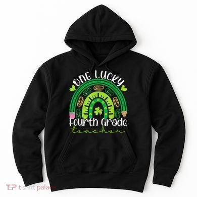 One Lucky 4th Grade Teacher Rainbow St Patrick Day Hoodie