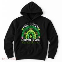 One Lucky 4th Grade Teacher Rainbow St Patrick Day Hoodie thumb 0