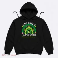 One Lucky 4th Grade Teacher Rainbow St Patrick Day Hoodie thumb 0