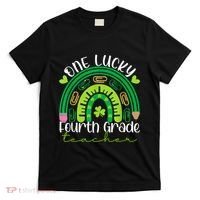 One Lucky 4th Grade Teacher Rainbow St Patrick Day T-Shirt thumb 0