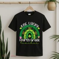 One Lucky 4th Grade Teacher Rainbow St Patrick Day T-Shirt thumb 2