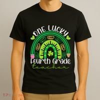 One Lucky 4th Grade Teacher Rainbow St Patrick Day T-Shirt thumb 3