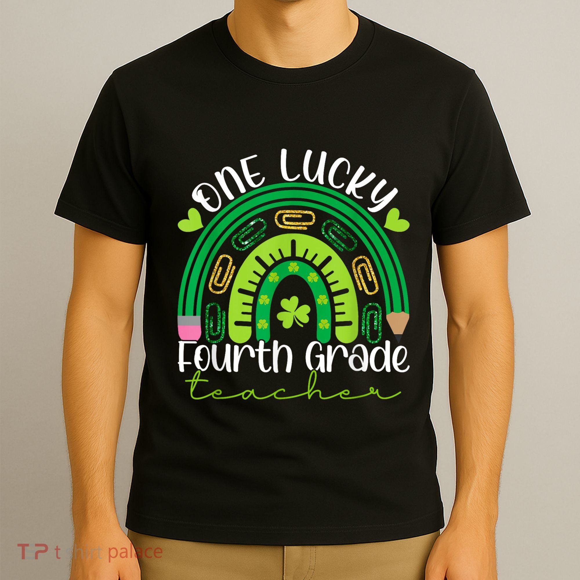 One Lucky 4th Grade Teacher Rainbow St Patrick Day T-Shirt
