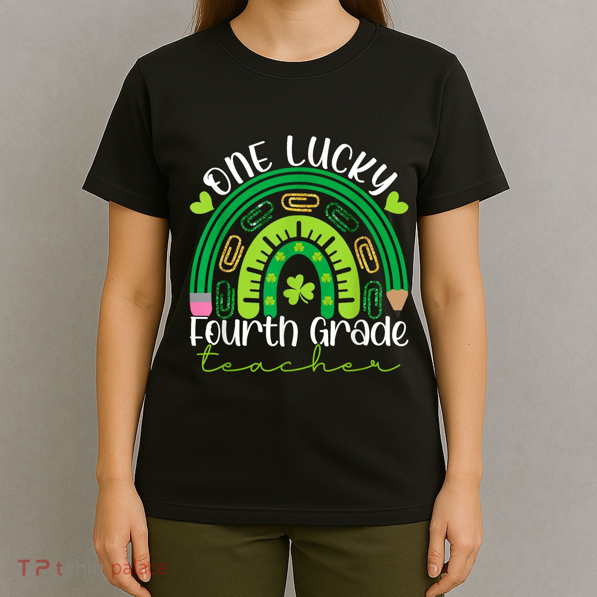 One Lucky 4th Grade Teacher Rainbow St Patrick Day T-Shirt