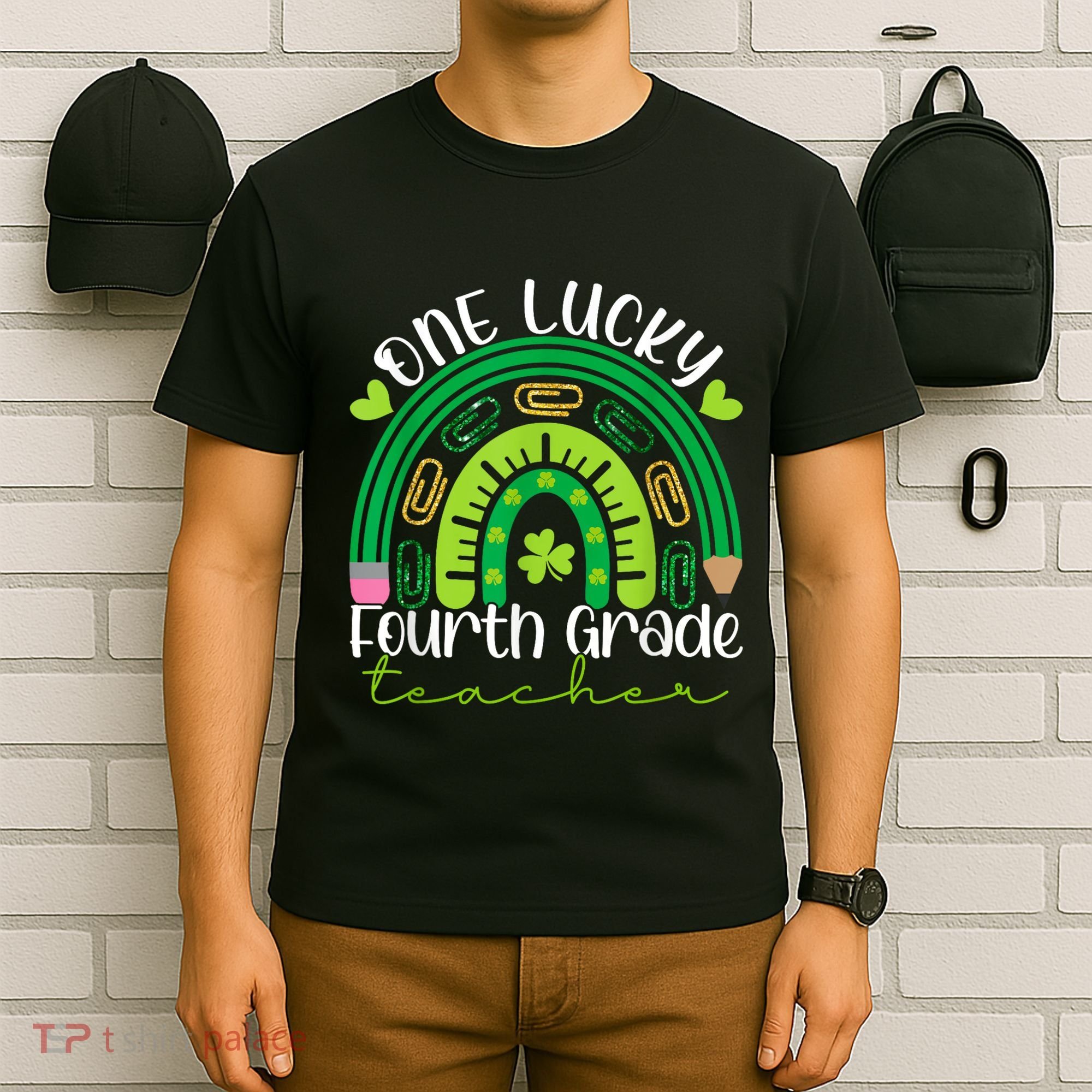 One Lucky 4th Grade Teacher Rainbow St Patrick Day T-Shirt