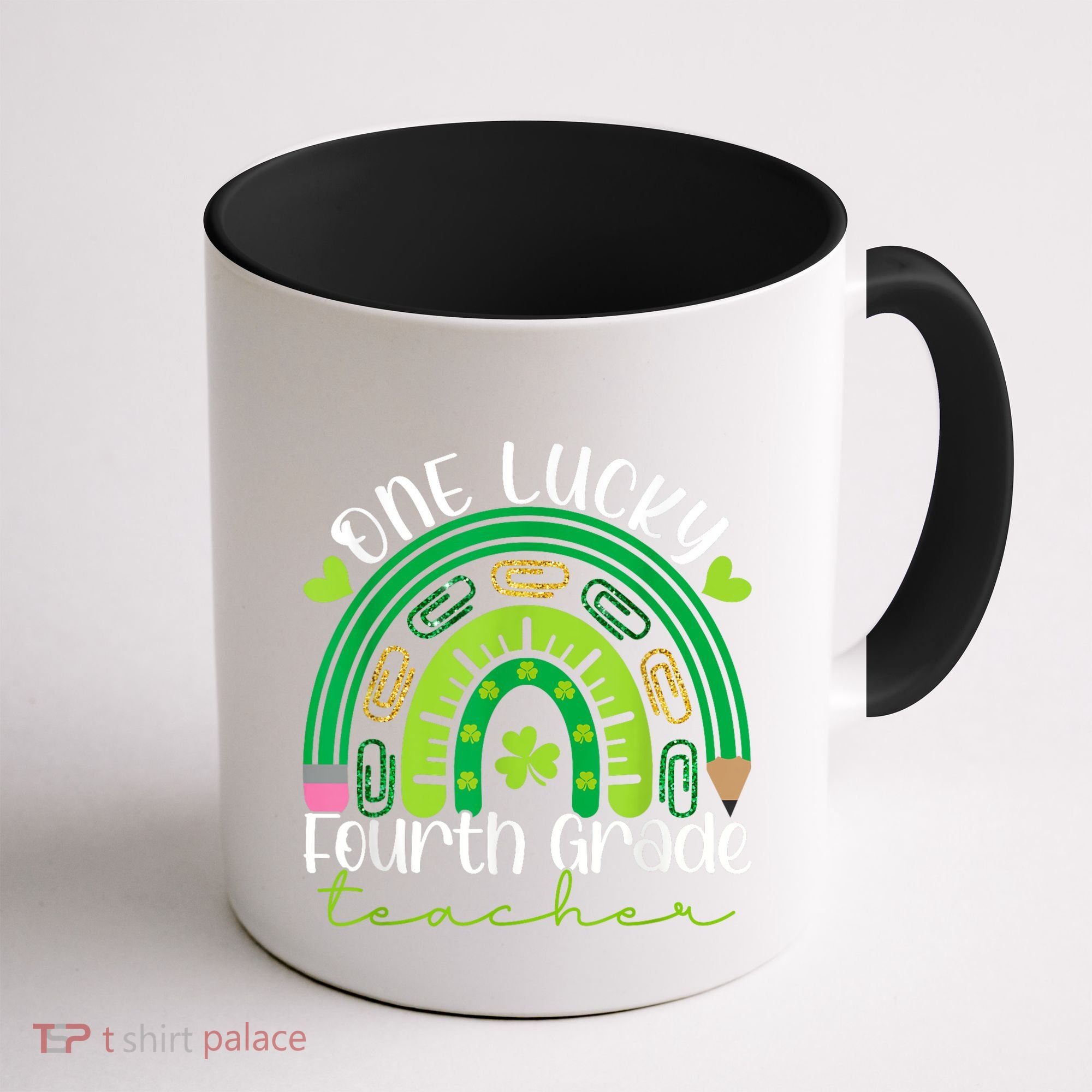 One Lucky 4th Grade Teacher Rainbow St Patrick Day Coffee Mug
