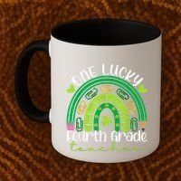 One Lucky 4th Grade Teacher Rainbow St Patrick Day Coffee Mug thumb 2