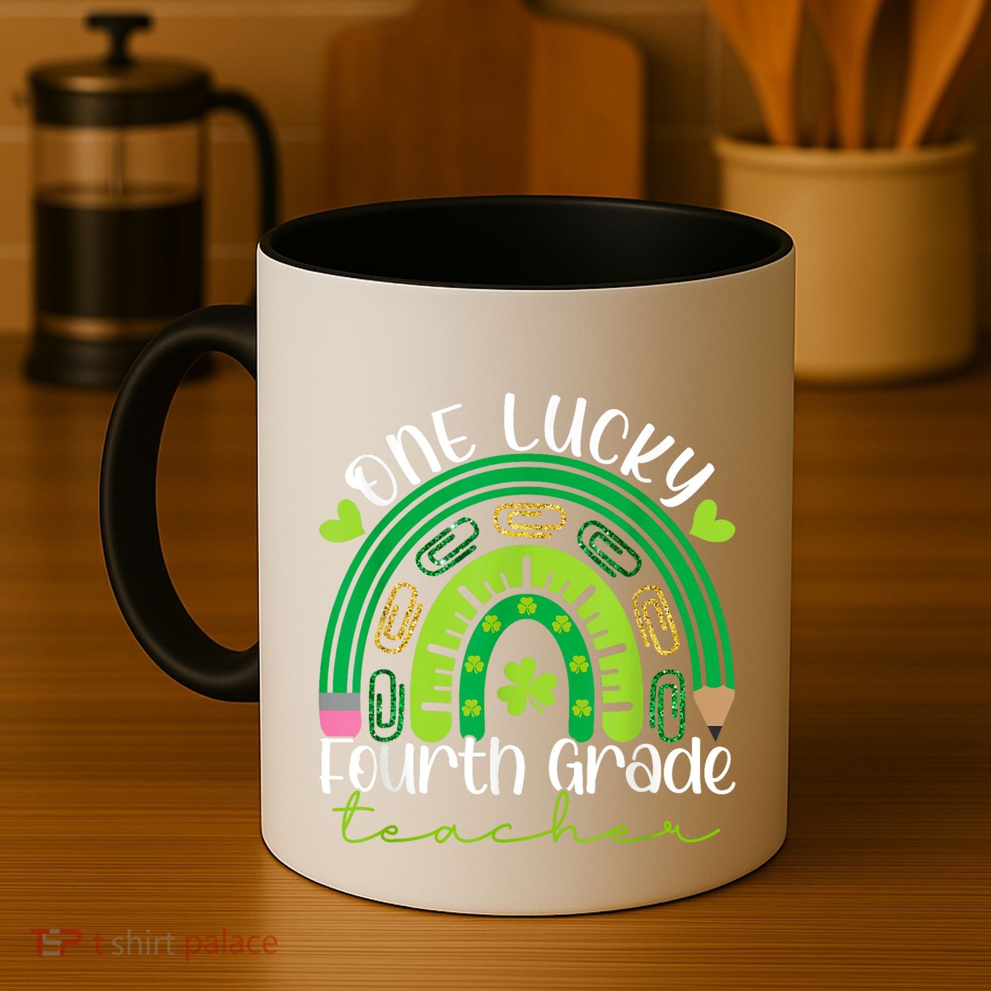 One Lucky 4th Grade Teacher Rainbow St Patrick Day Coffee Mug