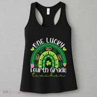 One Lucky 4th Grade Teacher Rainbow St Patrick Day Women's Tank Top thumb 3