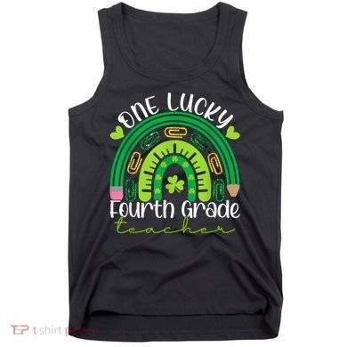 One Lucky 4th Grade Teacher Rainbow St Patrick Day Tank Top