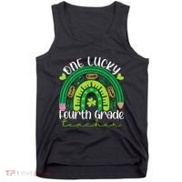 One Lucky 4th Grade Teacher Rainbow St Patrick Day Tank Top thumb 0