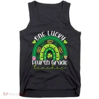 One Lucky 4th Grade Teacher Rainbow St Patrick Day Tank Top thumb 0