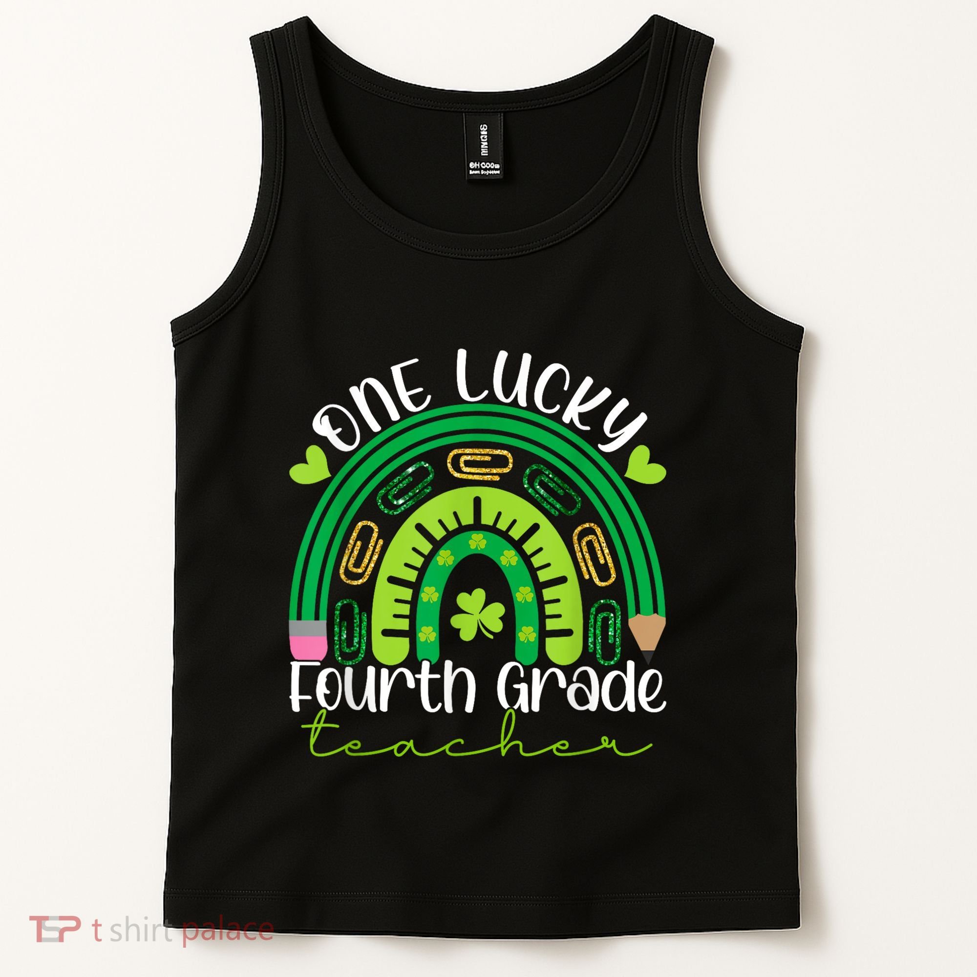One Lucky 4th Grade Teacher Rainbow St Patrick Day Tank Top
