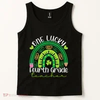 One Lucky 4th Grade Teacher Rainbow St Patrick Day Tank Top thumb 2