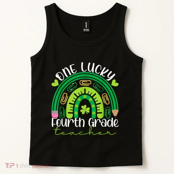One Lucky 4th Grade Teacher Rainbow St Patrick Day Tank Top