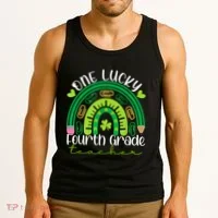 One Lucky 4th Grade Teacher Rainbow St Patrick Day Tank Top thumb 3