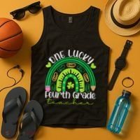 One Lucky 4th Grade Teacher Rainbow St Patrick Day Tank Top thumb 4