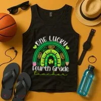 One Lucky 4th Grade Teacher Rainbow St Patrick Day Tank Top thumb 4