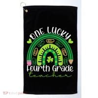 One Lucky 4th Grade Teacher Rainbow St Patrick Day Golf Towel thumb 0