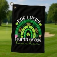 One Lucky 4th Grade Teacher Rainbow St Patrick Day Golf Towel thumb 1