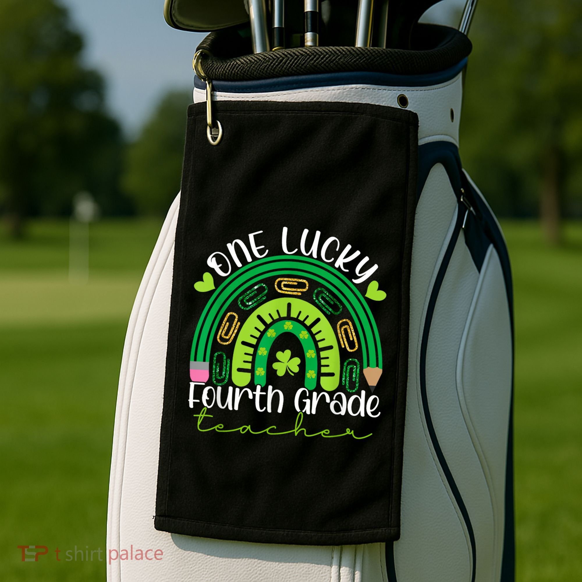 One Lucky 4th Grade Teacher Rainbow St Patrick Day Golf Towel