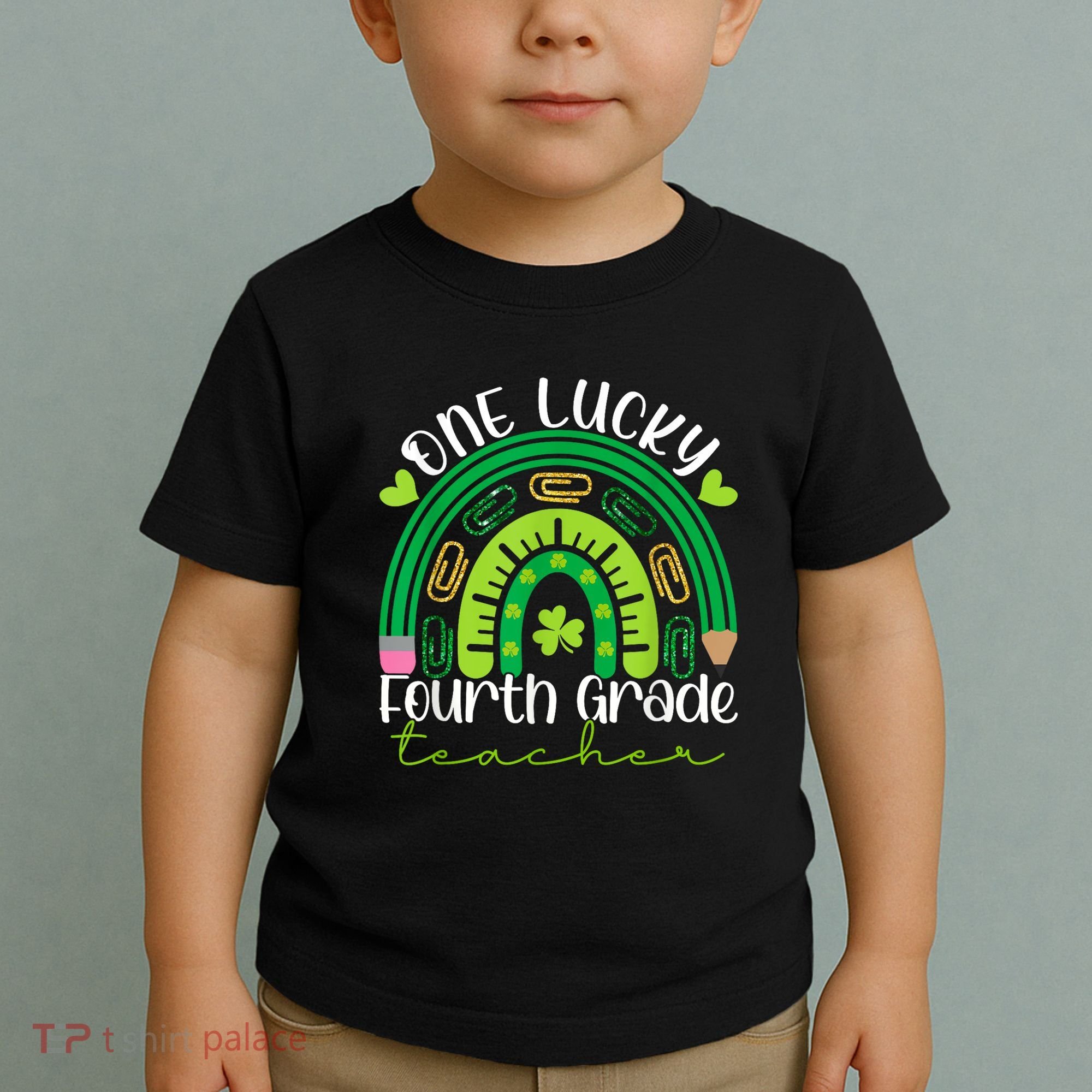 One Lucky 4th Grade Teacher Rainbow St Patrick Day Toddler T-Shirt
