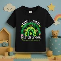One Lucky 4th Grade Teacher Rainbow St Patrick Day Toddler T-Shirt thumb 3