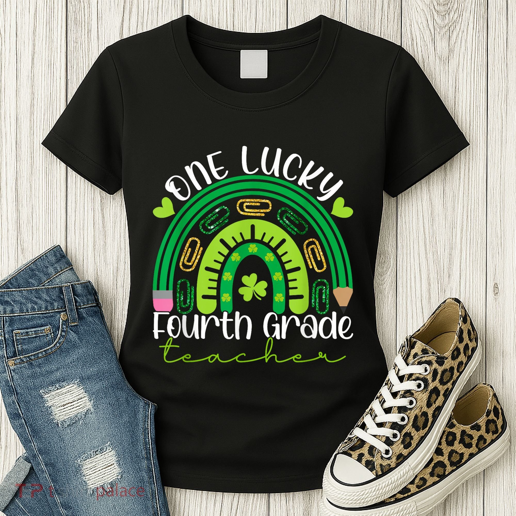 One Lucky 4th Grade Teacher Rainbow St Patrick Day Women's T-Shirt