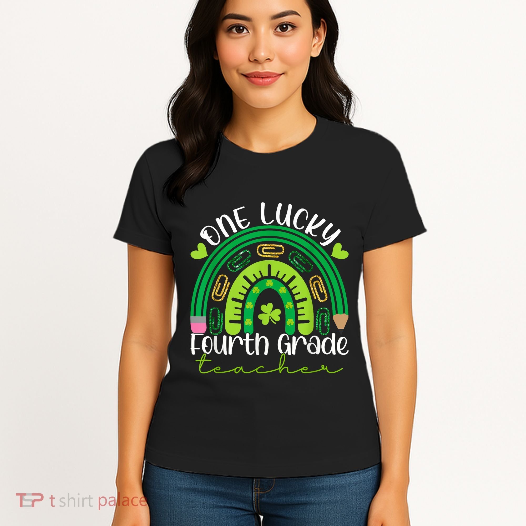 One Lucky 4th Grade Teacher Rainbow St Patrick Day Women's T-Shirt