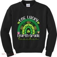 One Lucky 4th Grade Teacher Rainbow St Patrick Day Kids Sweatshirt thumb 0