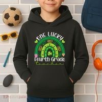One Lucky 4th Grade Teacher Rainbow St Patrick Day Kids Hoodie thumb 2